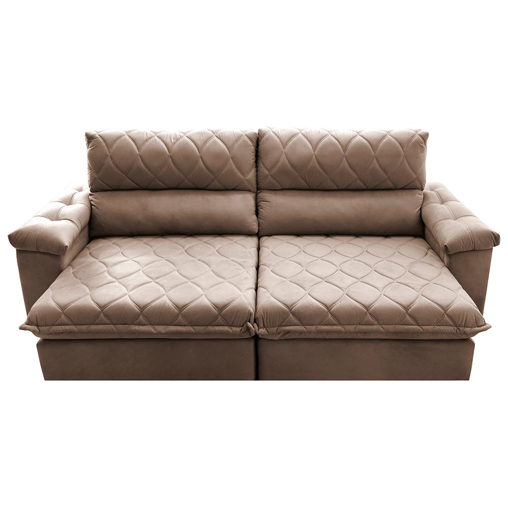 Sofá Retrátil e Reclinável 2,15m Molas Ensacadas Cama inBox Big Home com Bordado 3D Velusoft Castor