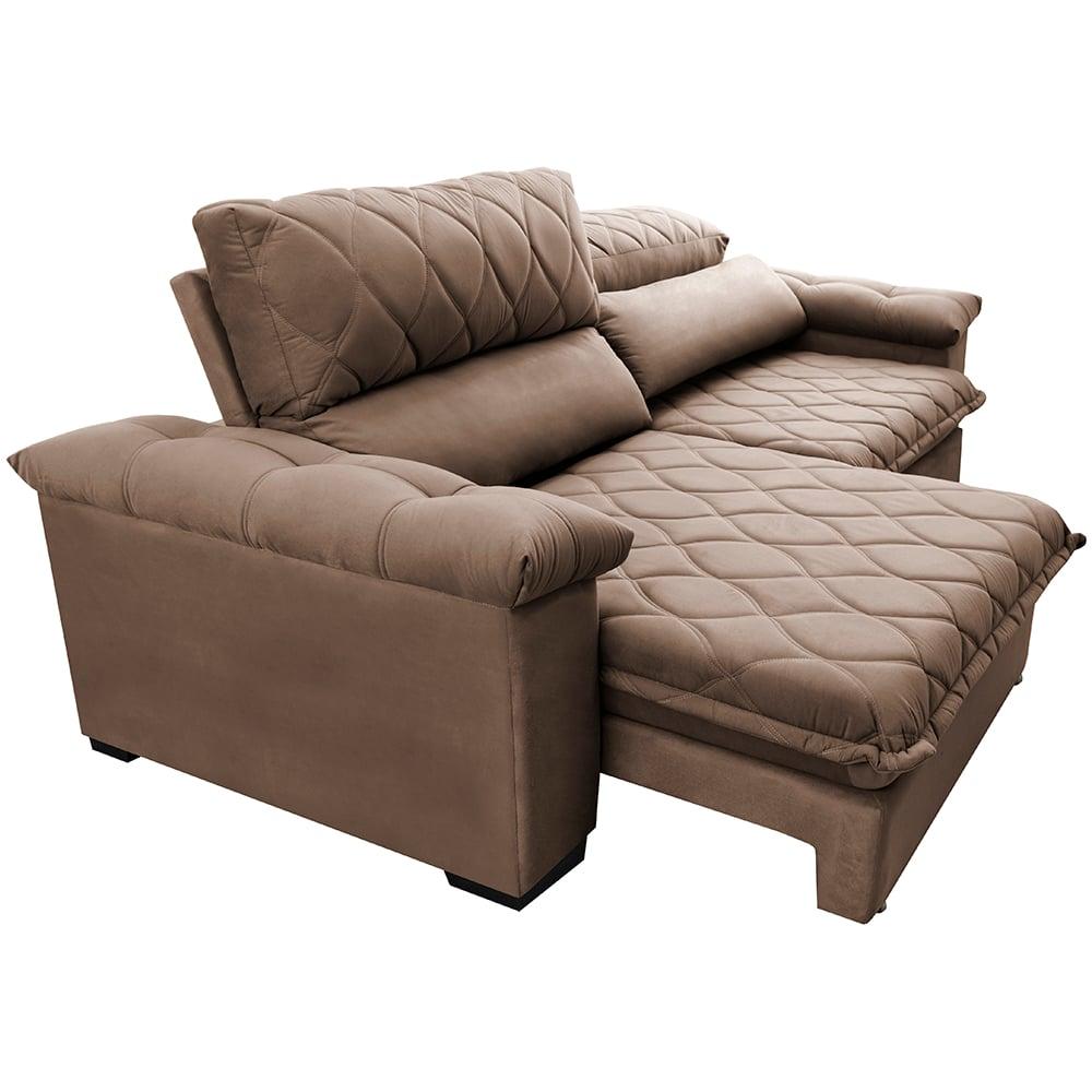 Sofá Retrátil e Reclinável 2,15m Molas Ensacadas Cama inBox Big Home com Bordado 3D Velusoft Castor