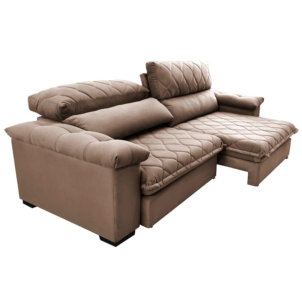 Sofá Retrátil e Reclinável 2,15m Molas Ensacadas Cama inBox Big Home com Bordado 3D Velusoft Castor