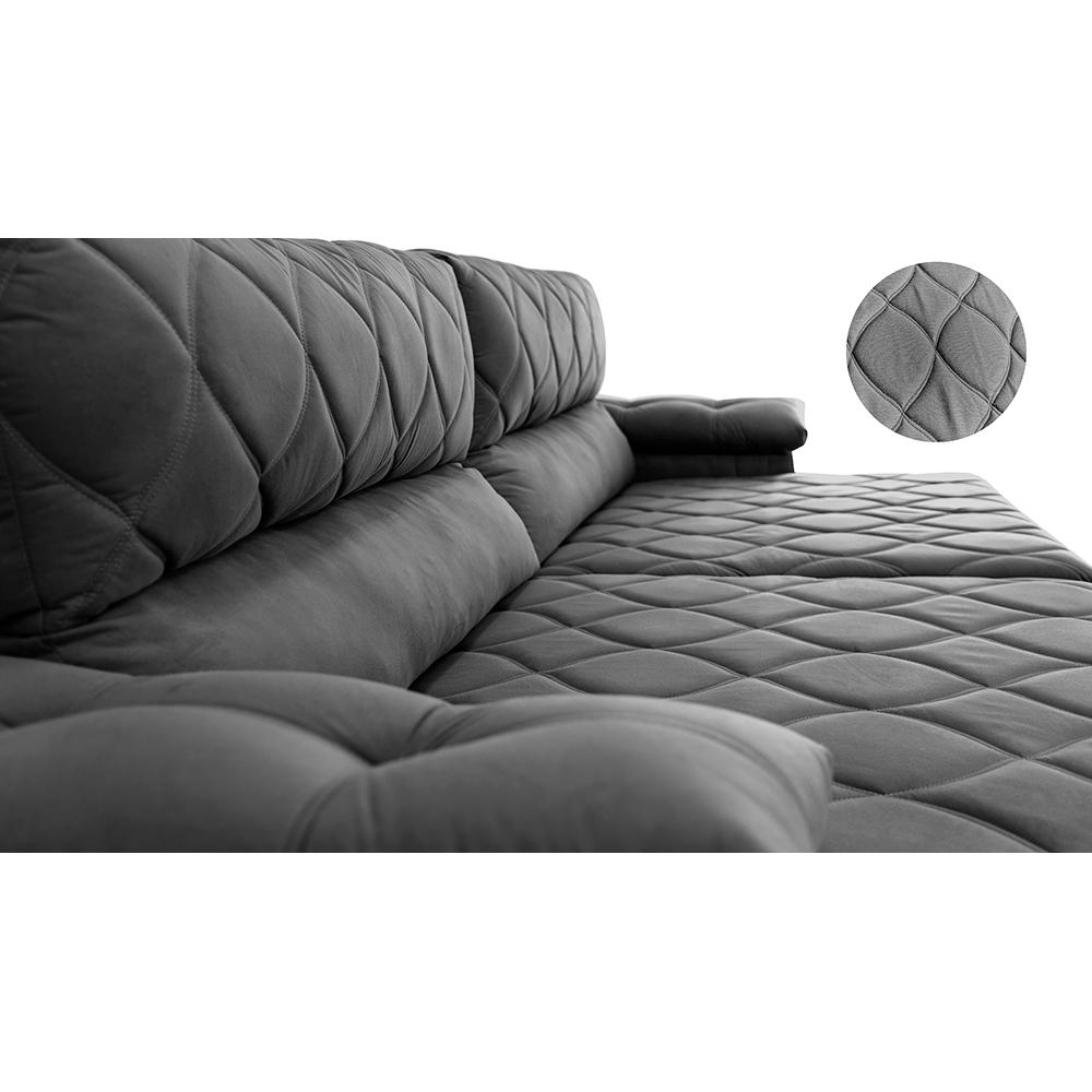 Sofá Retrátil e Reclinável 2,15m Molas Ensacadas Cama inBox Big Home com Bordado 3D Velusoft Cinza
