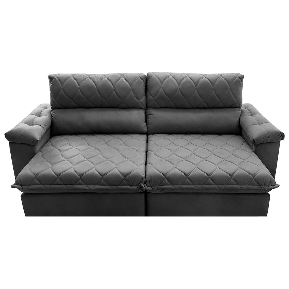 Sofá Retrátil e Reclinável 2,15m Molas Ensacadas Cama inBox Big Home com Bordado 3D Velusoft Cinza