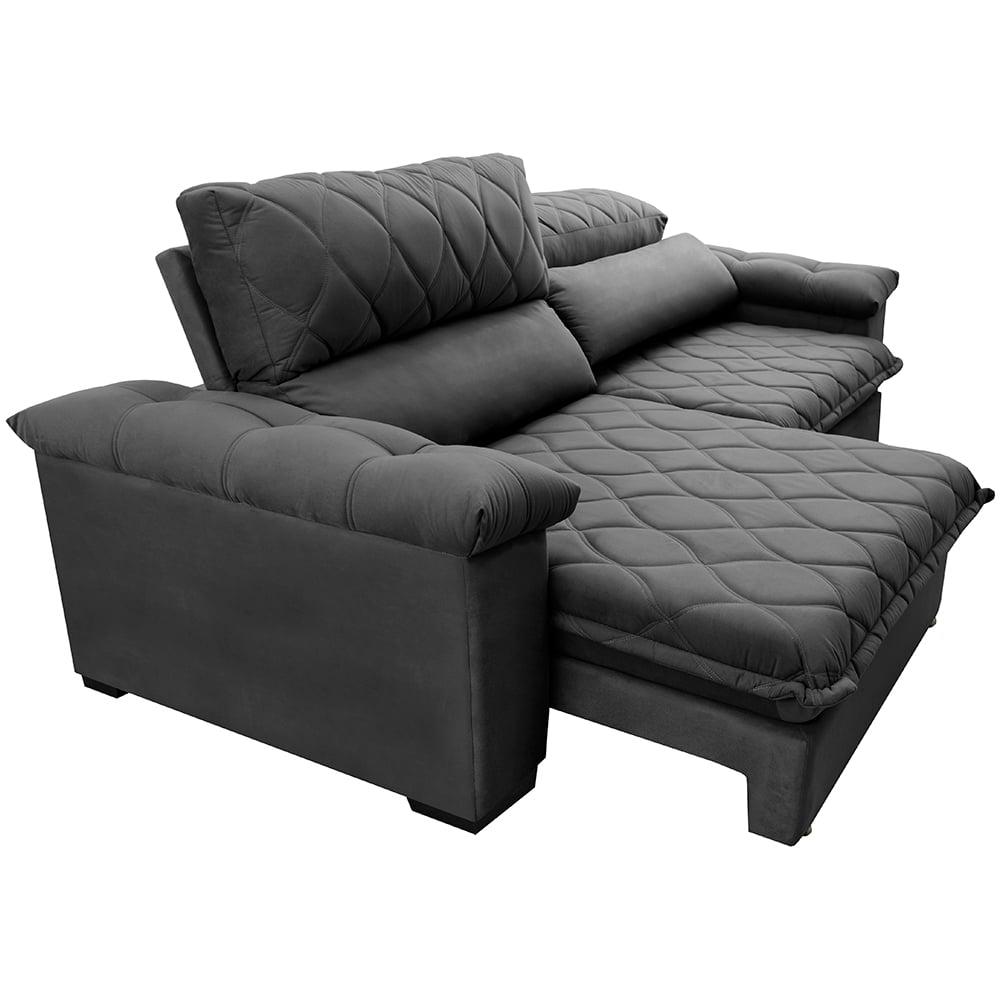 Sofá Retrátil e Reclinável 2,15m Molas Ensacadas Cama inBox Big Home com Bordado 3D Velusoft Cinza