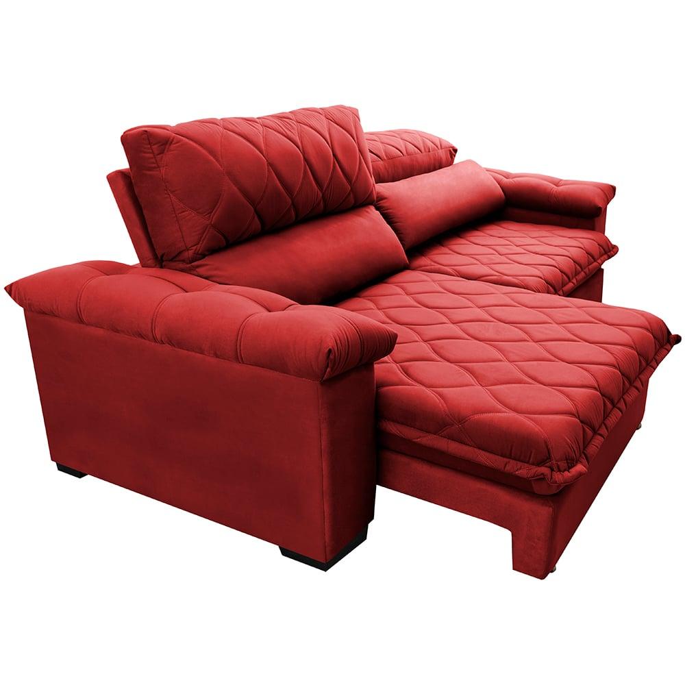 Sofá Retrátil e Reclinável 2,15m Molas Ensacadas Cama inBox Big Home com Bordado Velusoft Vermelho