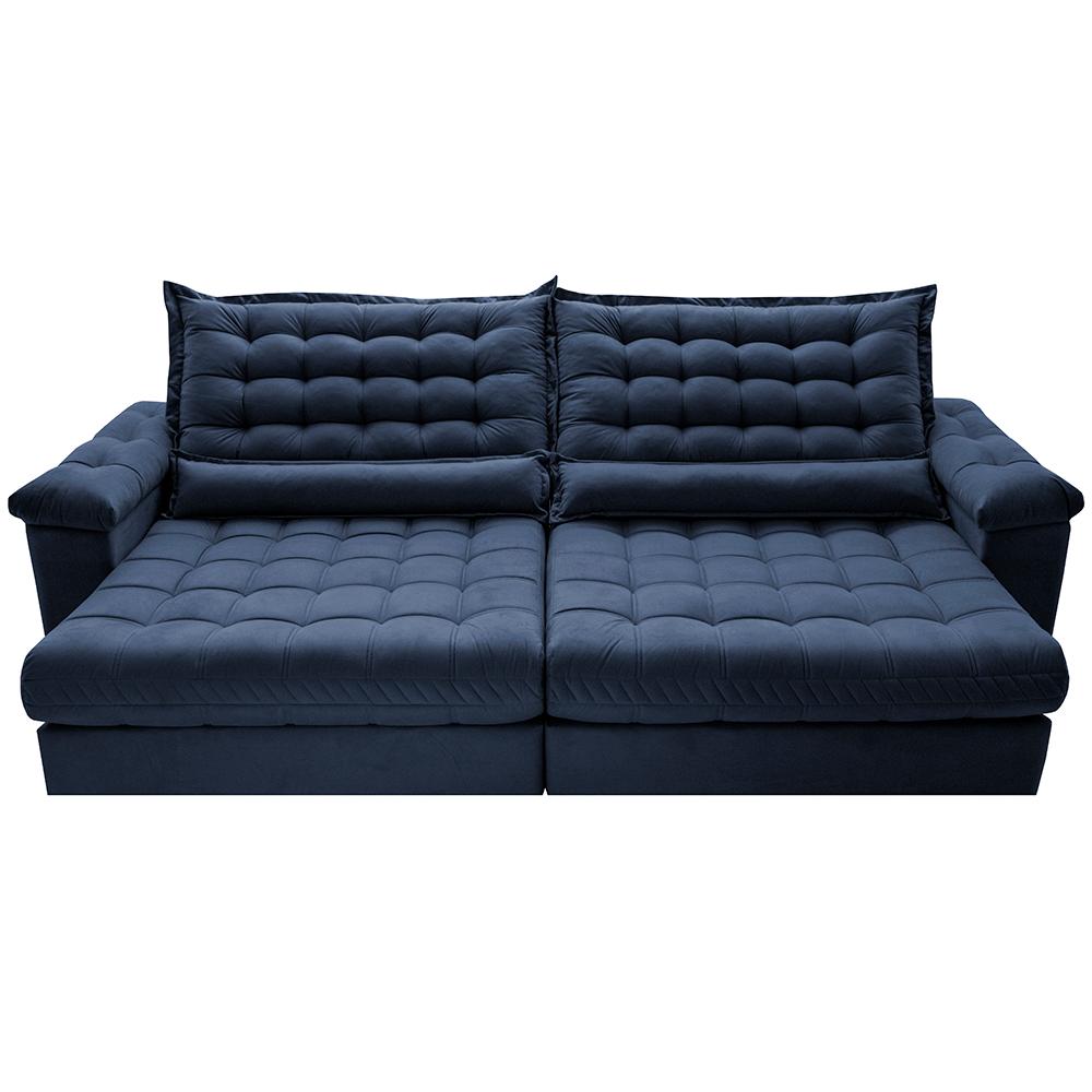 Sofá Retrátil e Reclinável 2,15m Molas Ensacadas Cama inBox Big Space com Bordado 3D Velusoft Azul