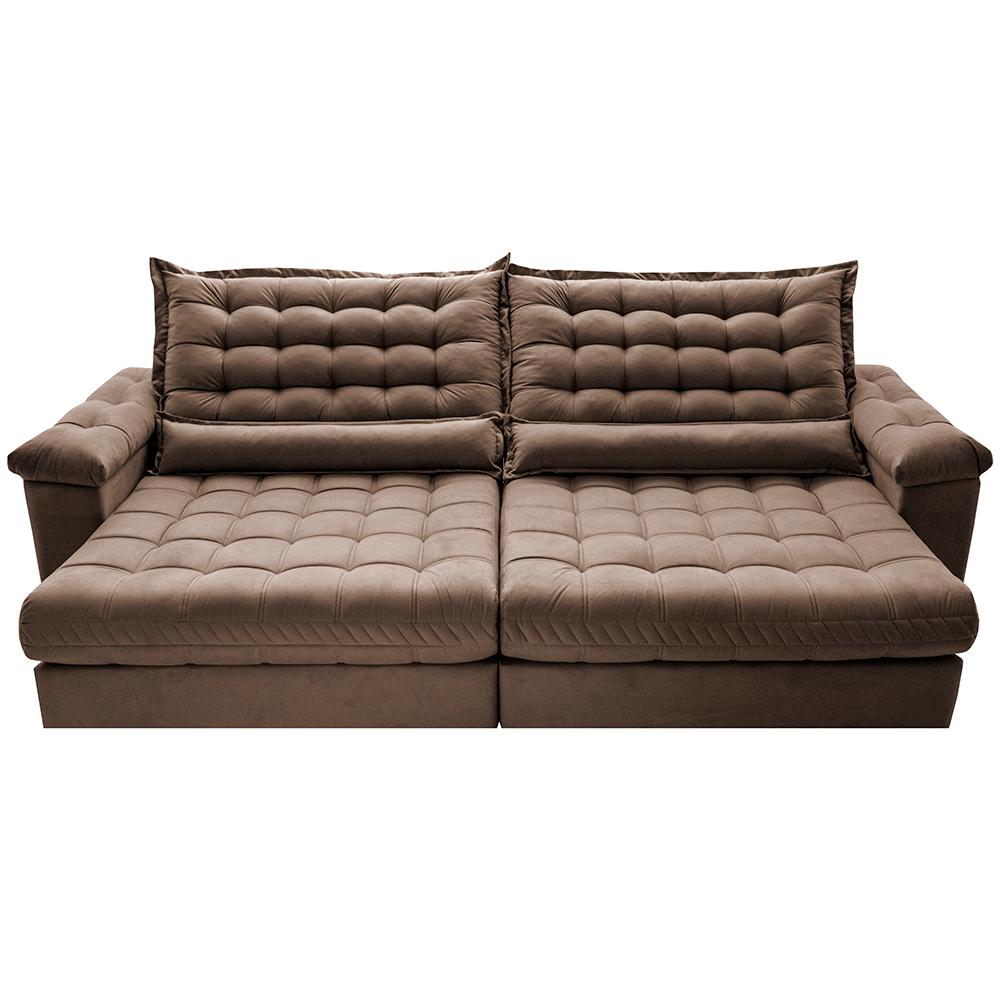 Sofá Retrátil e Reclinável 2,15m Molas Ensacadas Cama inBox Big Space com Bordado 3D Velusoft Castor