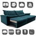 Sofá Retrátil e Reclinável 2,15m Molas Ensacadas Cama inBox Big Space com Bordado 3D Velusoft Petróleo
