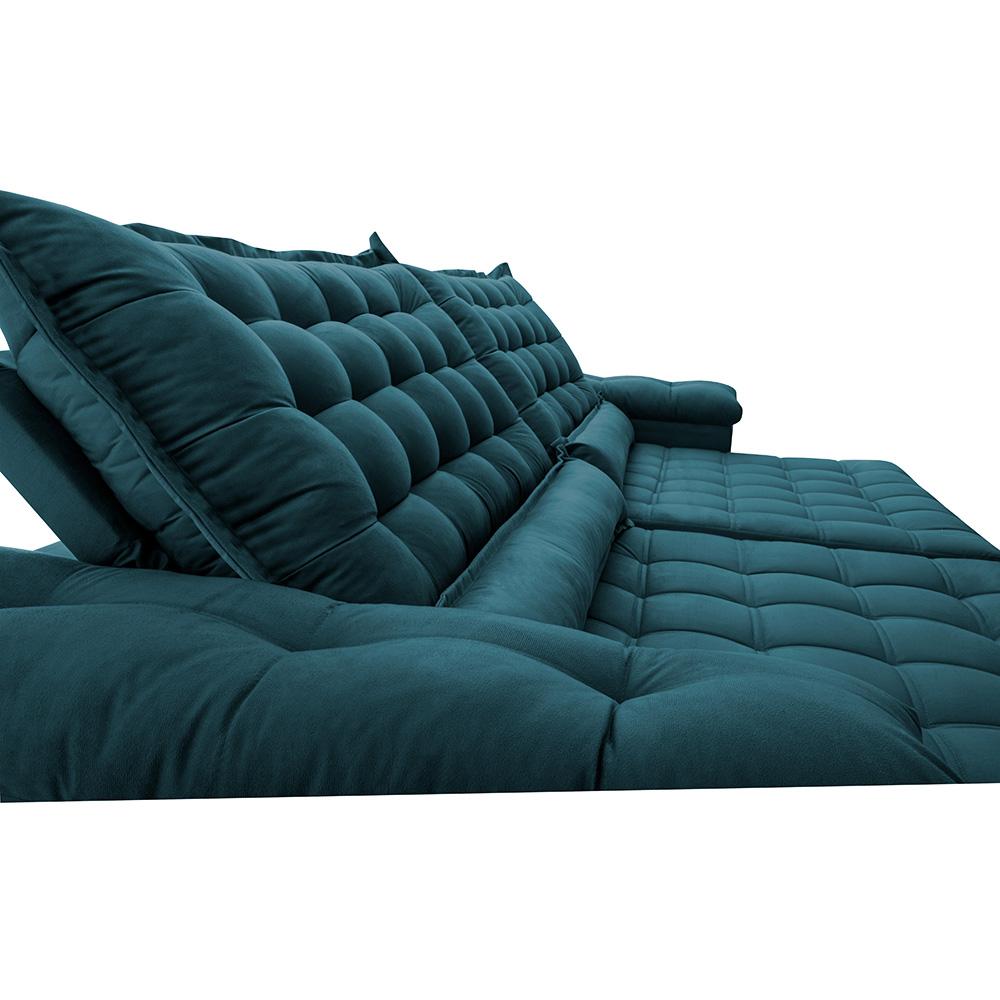 Sofá Retrátil e Reclinável 2,15m Molas Ensacadas Cama inBox Big Space com Bordado 3D Velusoft Petróleo