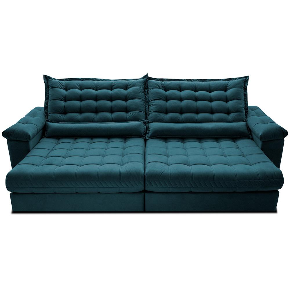Sofá Retrátil e Reclinável 2,15m Molas Ensacadas Cama inBox Big Space com Bordado 3D Velusoft Petróleo