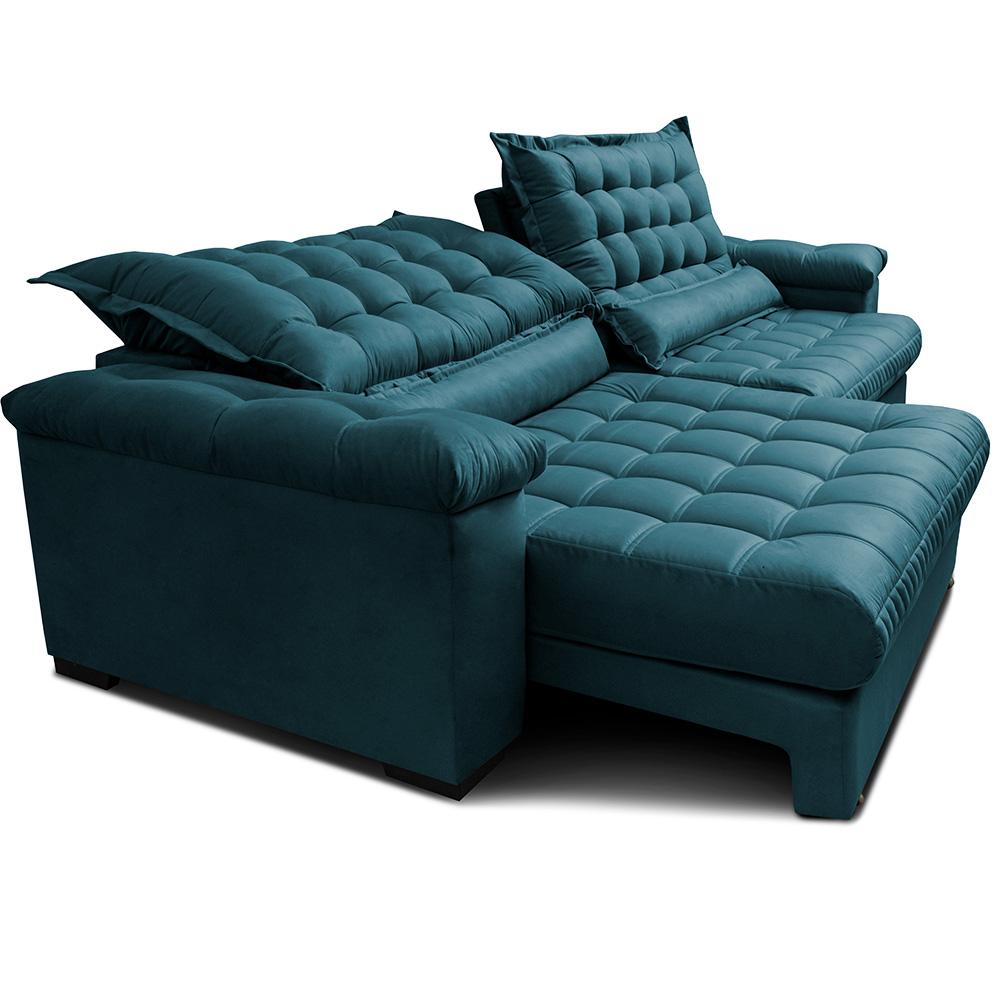 Sofá Retrátil e Reclinável 2,15m Molas Ensacadas Cama inBox Big Space com Bordado 3D Velusoft Petróleo