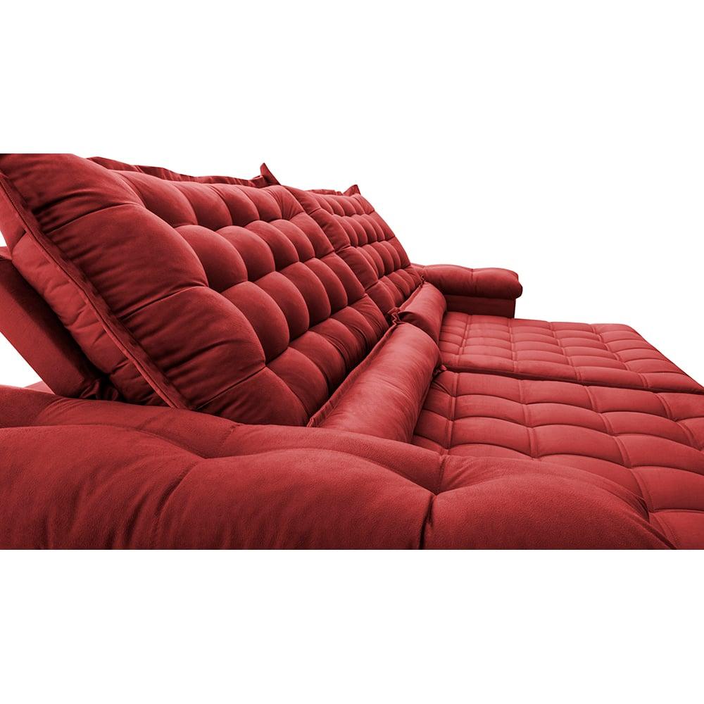 Sofá Retrátil e Reclinável 2,15m Molas Ensacadas Cama inBox Big Space com Bordado Velusoft Vermelho