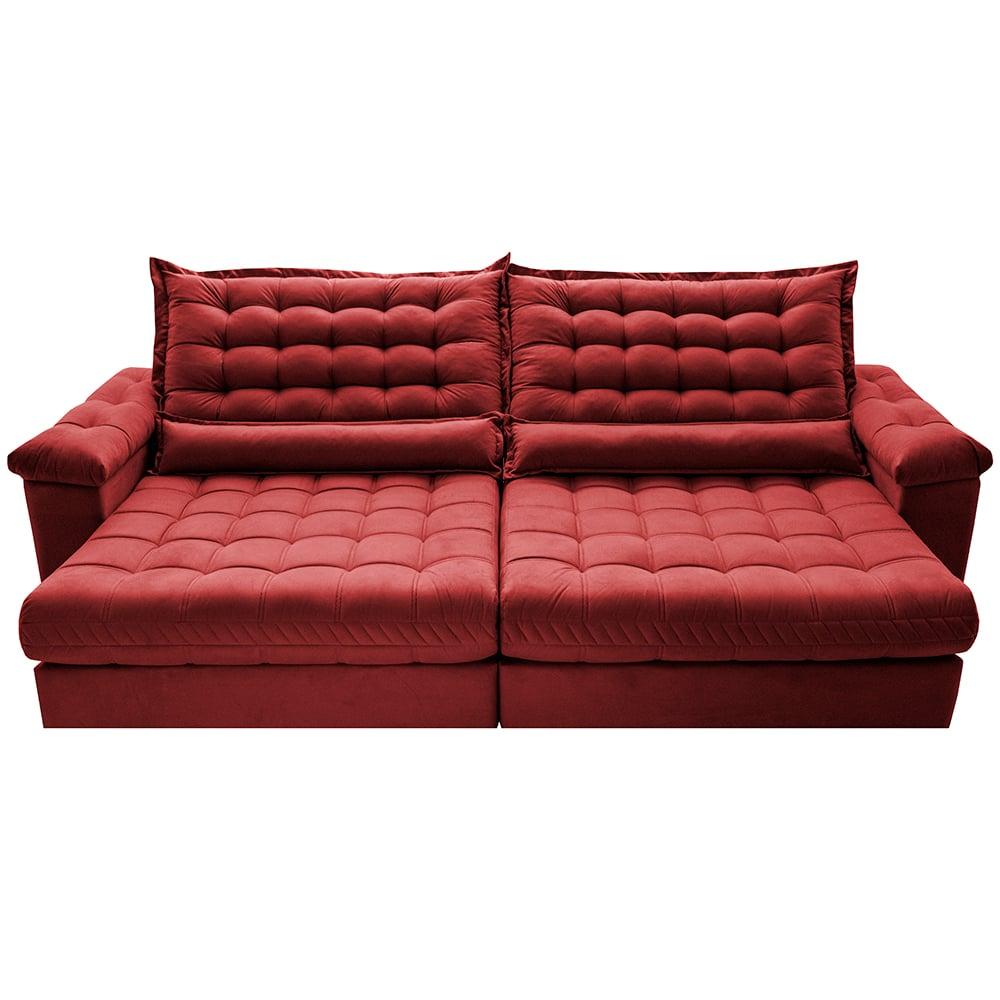 Sofá Retrátil e Reclinável 2,15m Molas Ensacadas Cama inBox Big Space com Bordado Velusoft Vermelho