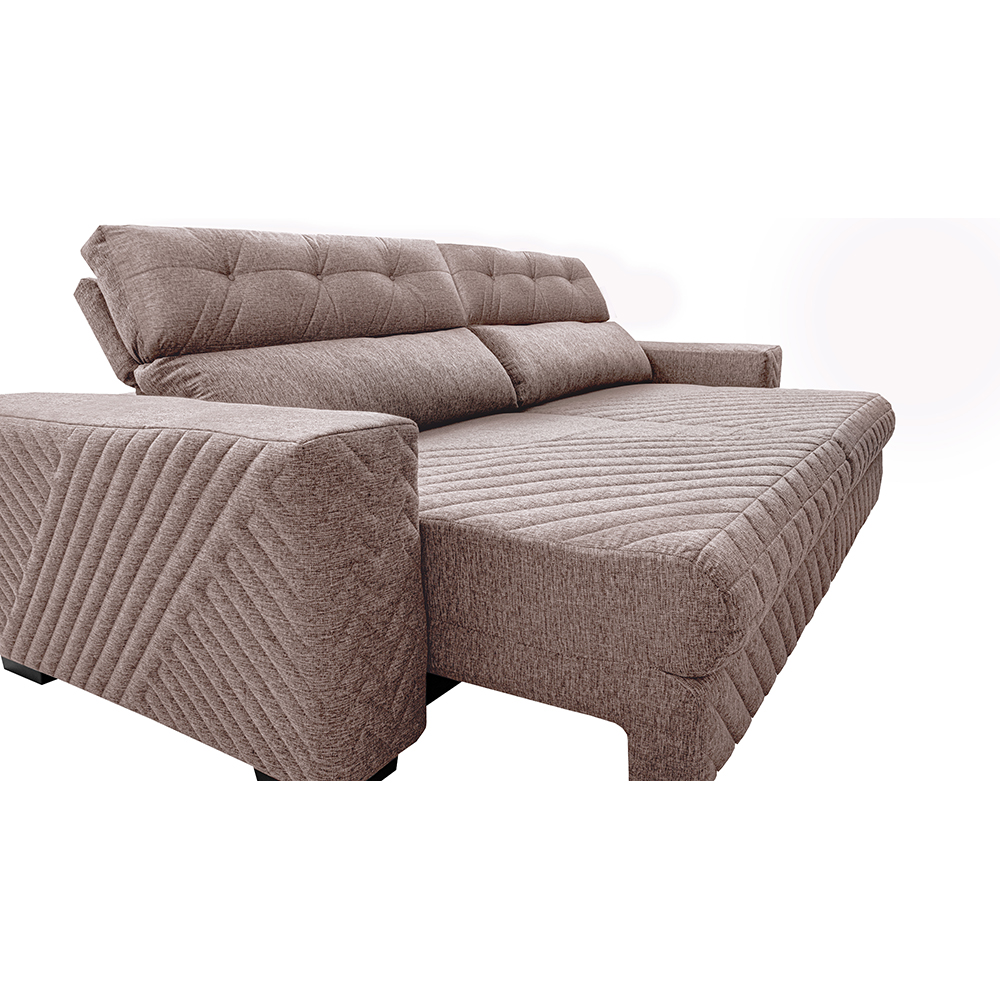 Sofá Retrátil e Reclinável 2,15m Molas Ensacadas Cama inBox Style Thermo Gel Linho Bege Escuro