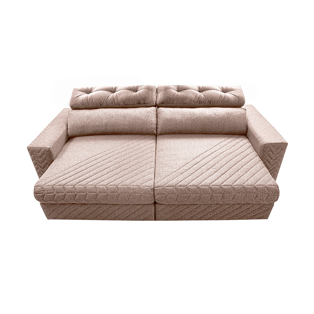 Sofá Retrátil e Reclinável 2,15m Molas Ensacadas Cama inBox Style Thermo Gel Linho Bege Escuro
