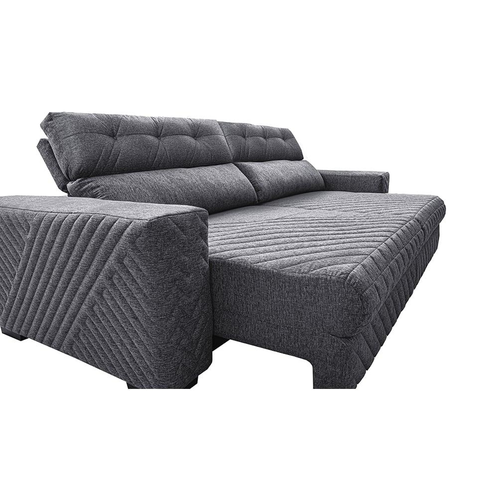 Sofá Retrátil e Reclinável 2,15m Molas Ensacadas Cama inBox Style Thermo Gel Linho Cinza Escuro