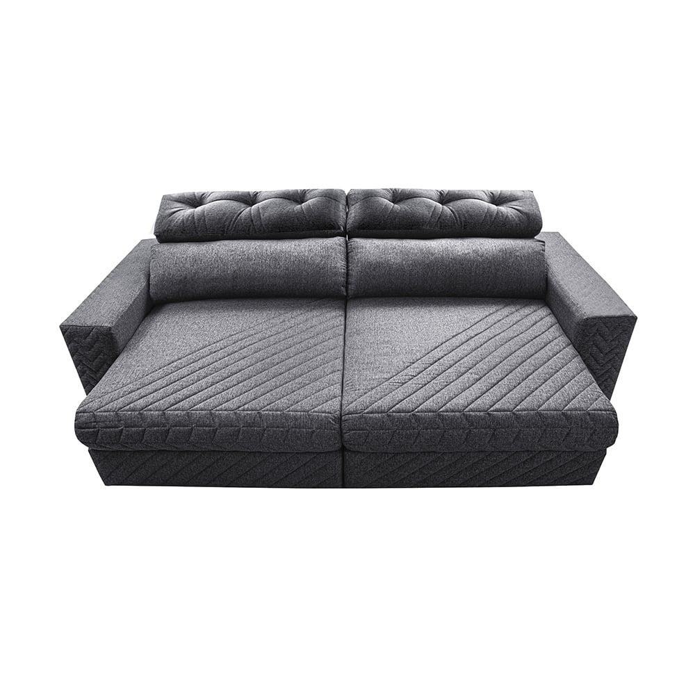 Sofá Retrátil e Reclinável 2,15m Molas Ensacadas Cama inBox Style Thermo Gel Linho Cinza Escuro