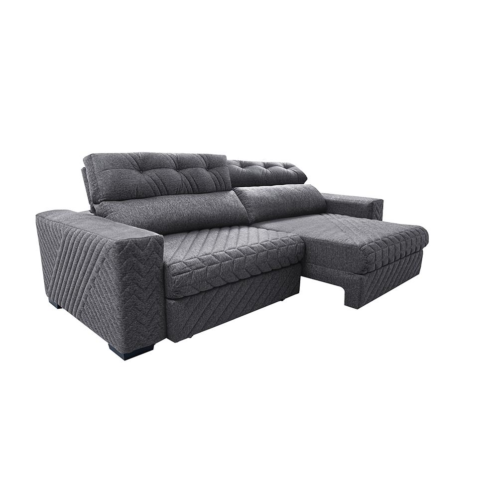 Sofá Retrátil e Reclinável 2,15m Molas Ensacadas Cama inBox Style Thermo Gel Linho Cinza Escuro
