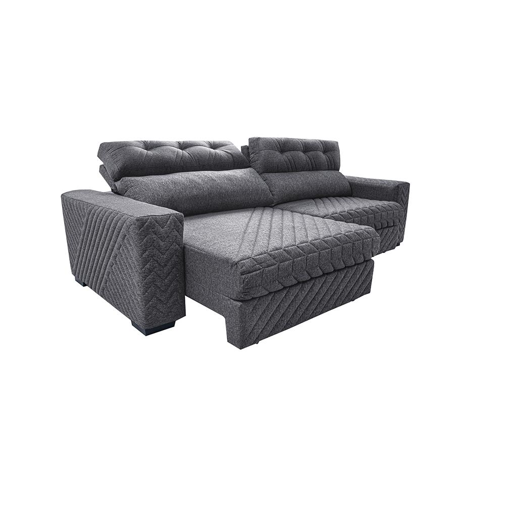 Sofá Retrátil e Reclinável 2,15m Molas Ensacadas Cama inBox Style Thermo Gel Linho Cinza Escuro