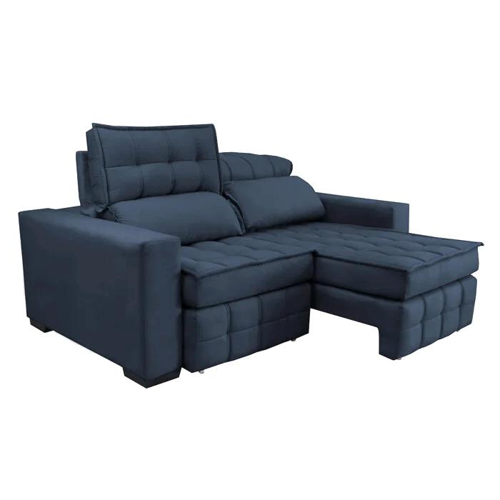 Sofá Retrátil e Reclinável 2,20m Molas Ensacadas e Costura Tripla Cama inBox Japão Velusoft Azul