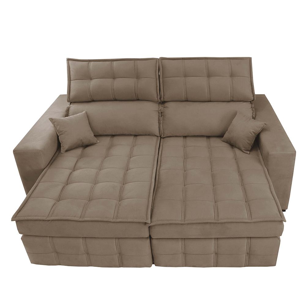 Sofá Retrátil e Reclinável 2,20m Molas Ensacadas e Costura Tripla Cama inBox Nobre Suede Bege