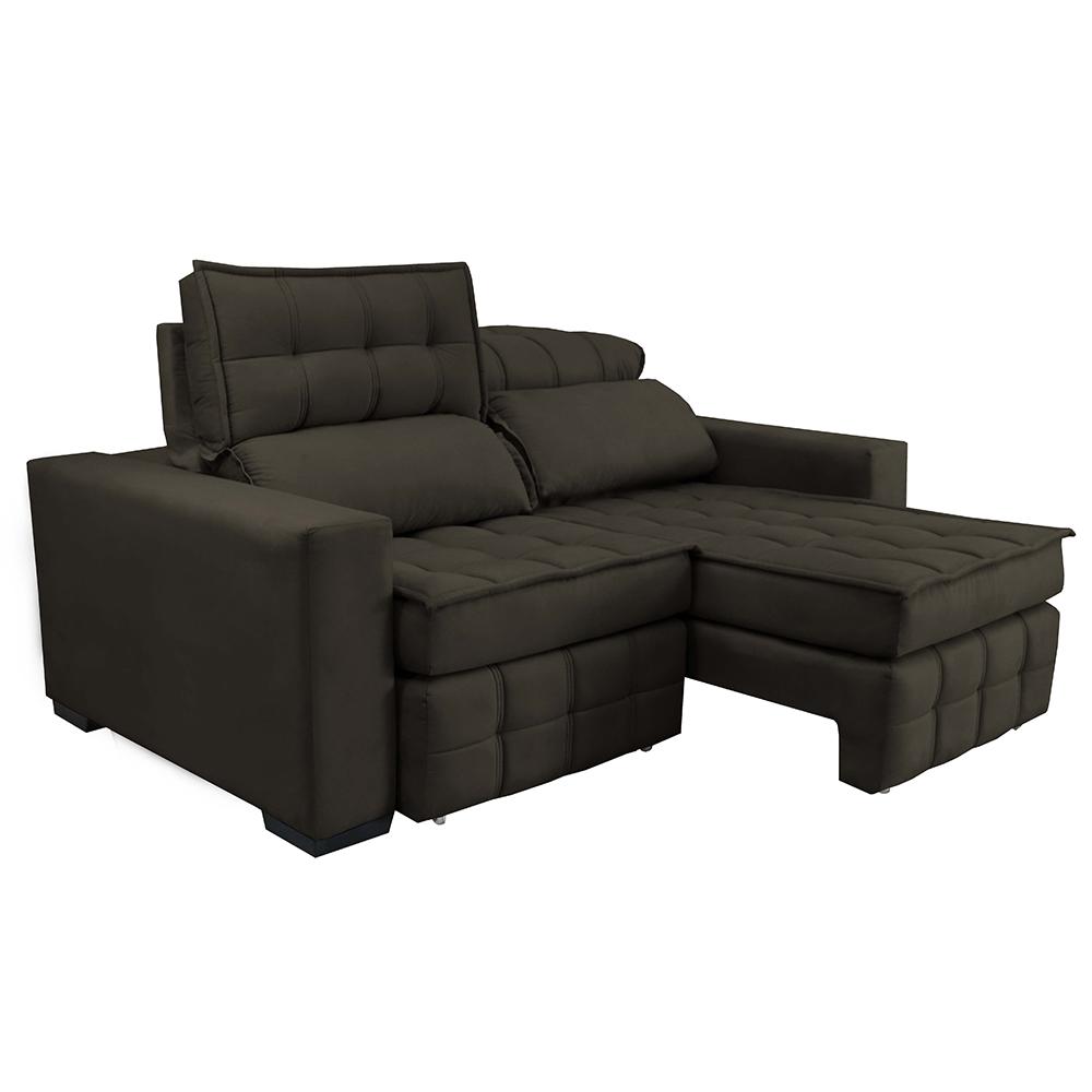 Sofá Retrátil e Reclinável 2,20m Molas Ensacadas e Costura Tripla Cama inBox Nobre Suede Café