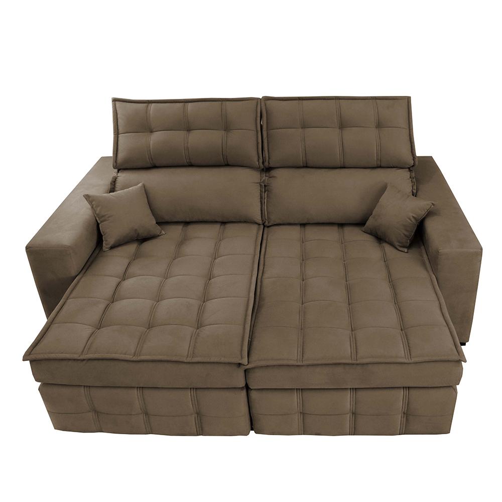 Sofá Retrátil e Reclinável 2,20m Molas Ensacadas e Costura Tripla Cama inBox Nobre Suede Castor