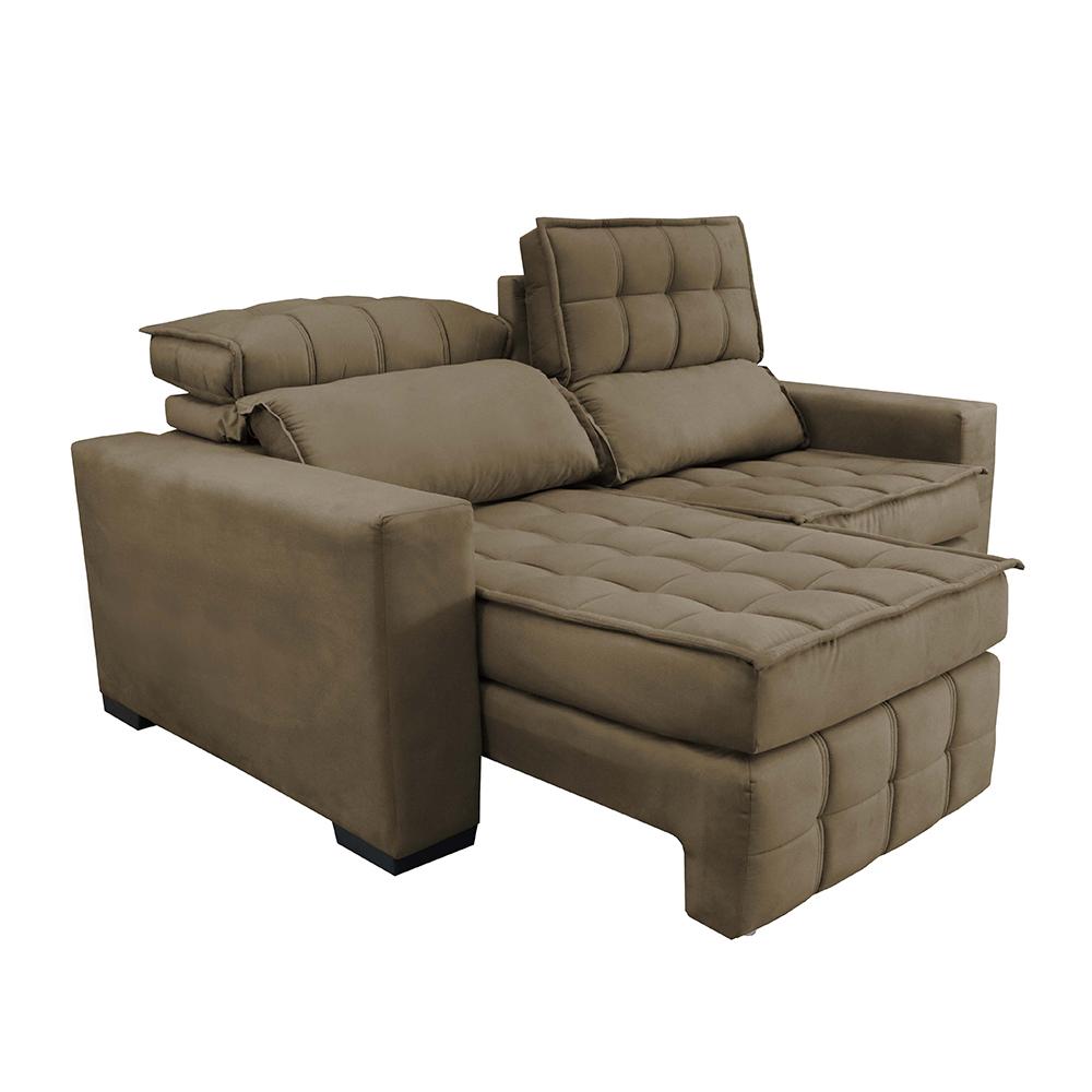 Sofá Retrátil e Reclinável 2,20m Molas Ensacadas e Costura Tripla Cama inBox Nobre Suede Castor