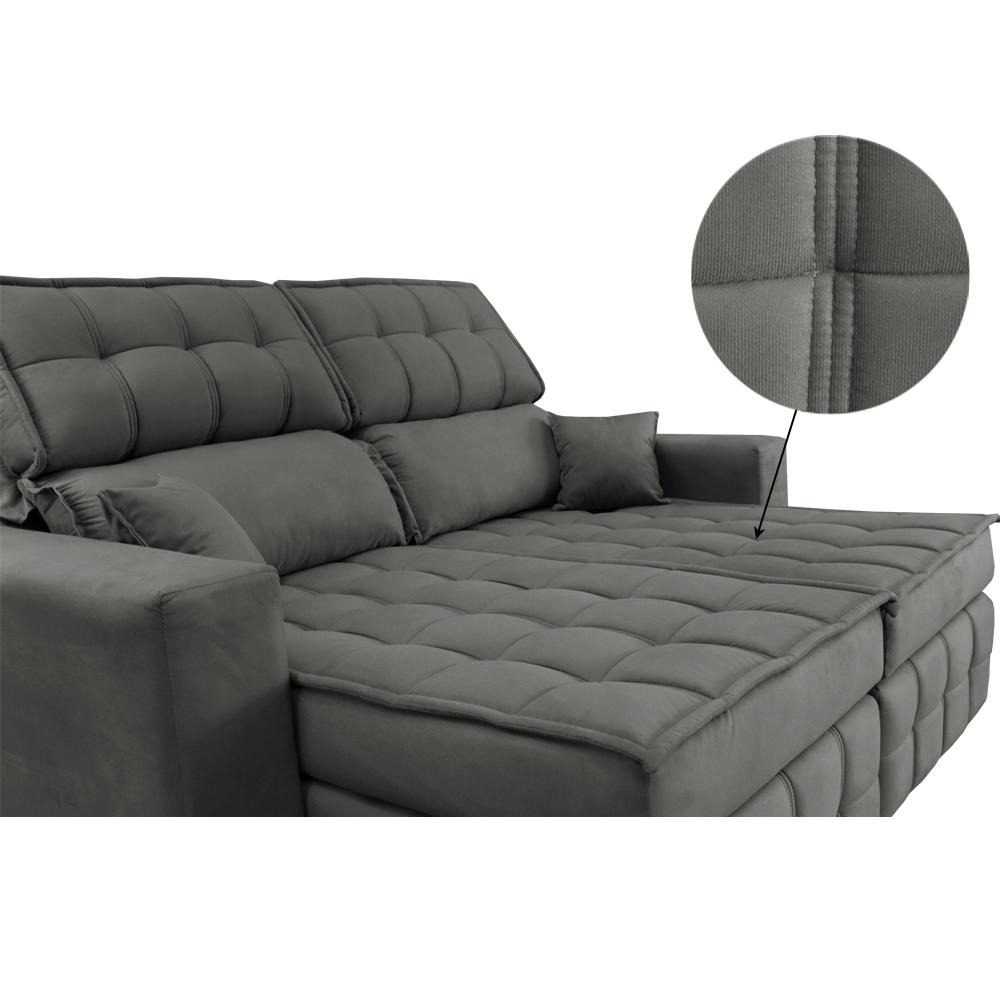 Sofá Retrátil e Reclinável 2,20m Molas Ensacadas e Costura Tripla Cama inBox Nobre Suede Cinza
