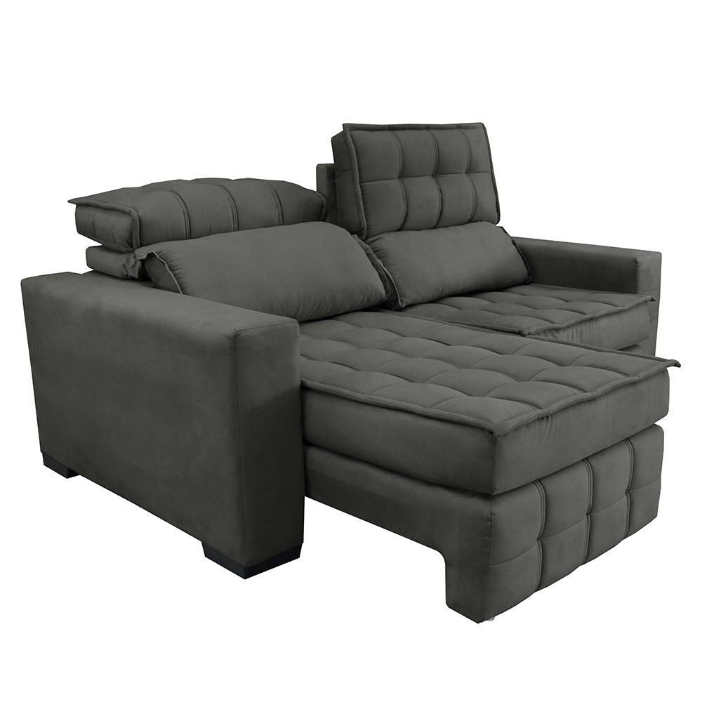 Sofá Retrátil e Reclinável 2,20m Molas Ensacadas e Costura Tripla Cama inBox Nobre Suede Cinza