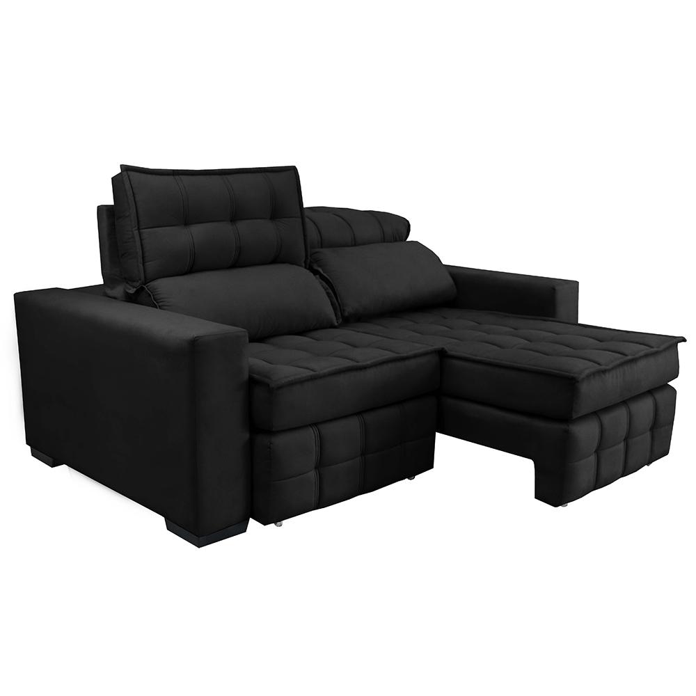 Sofá Retrátil e Reclinável 2,20m Molas Ensacadas e Costura Tripla Cama inBox Nobre Suede Preto