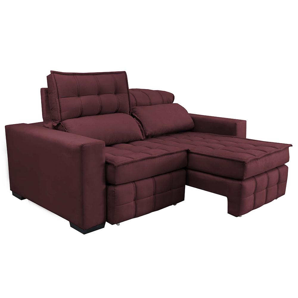 Sofá Retrátil e Reclinável 2,20m Molas Ensacadas e Costura Tripla Cama inBox Nobre Suede Vinho