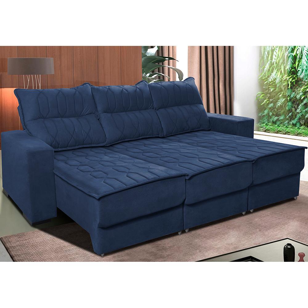 Sofá Retrátil e Reclinável 2,25m Cama inBox Canadá com Molas Velusoft Azul