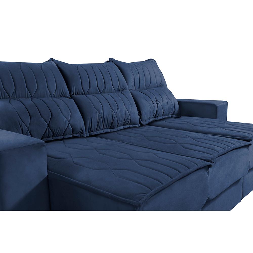 Sofá Retrátil e Reclinável 2,25m Cama inBox Canadá com Molas Velusoft Azul
