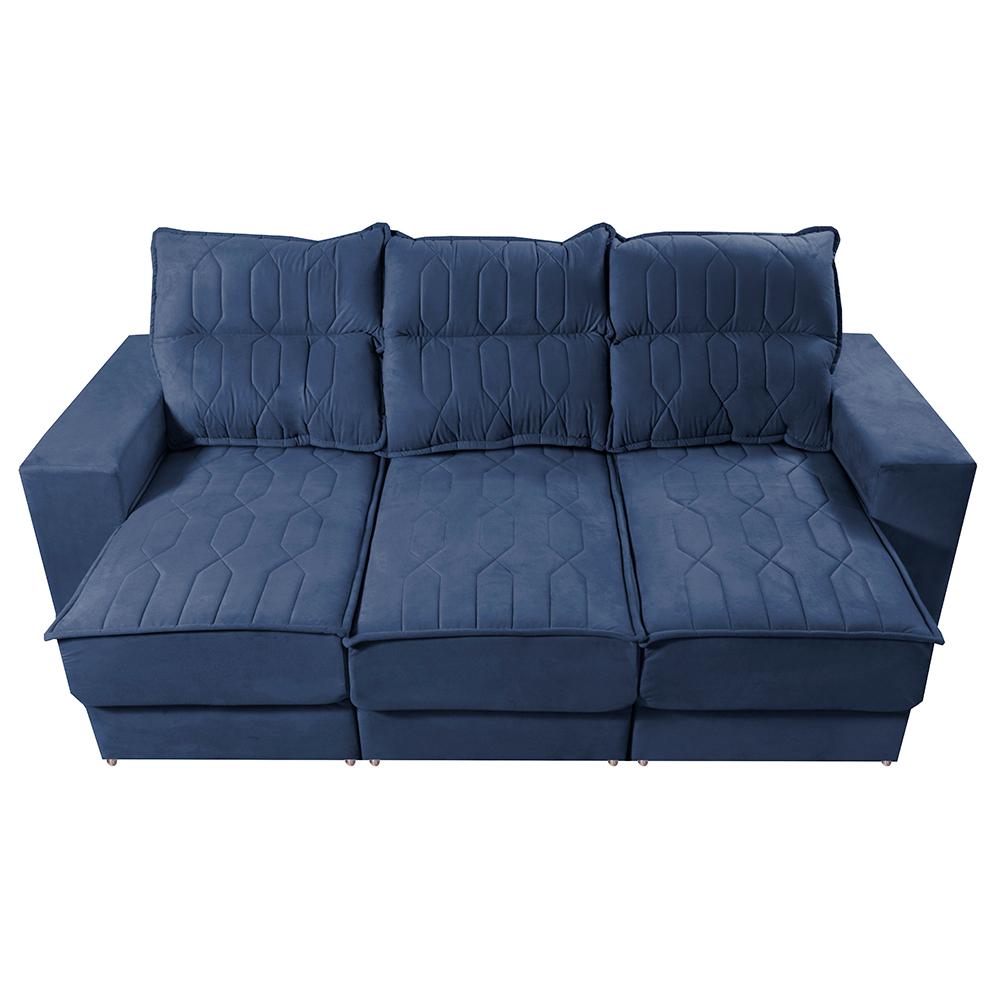 Sofá Retrátil e Reclinável 2,25m Cama inBox Canadá com Molas Velusoft Azul