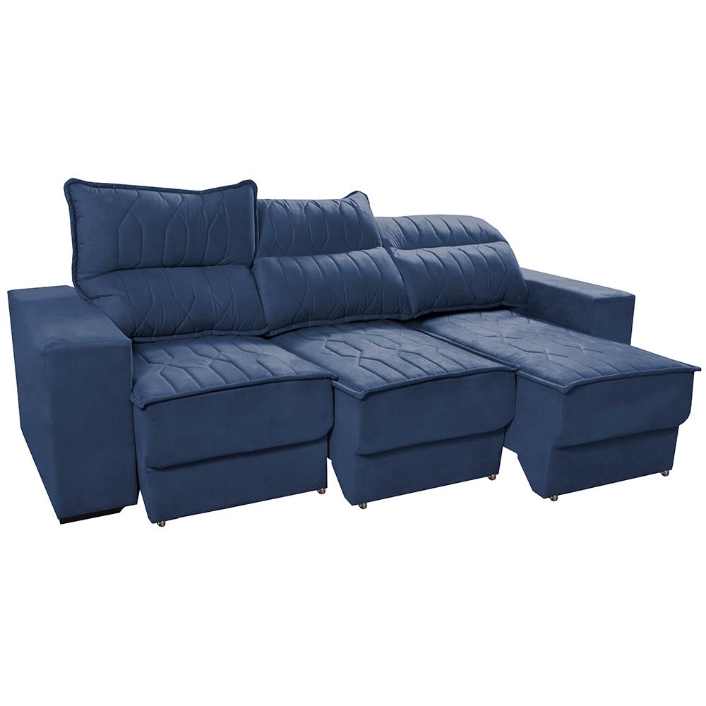 Sofá Retrátil e Reclinável 2,25m Cama inBox Canadá com Molas Velusoft Azul
