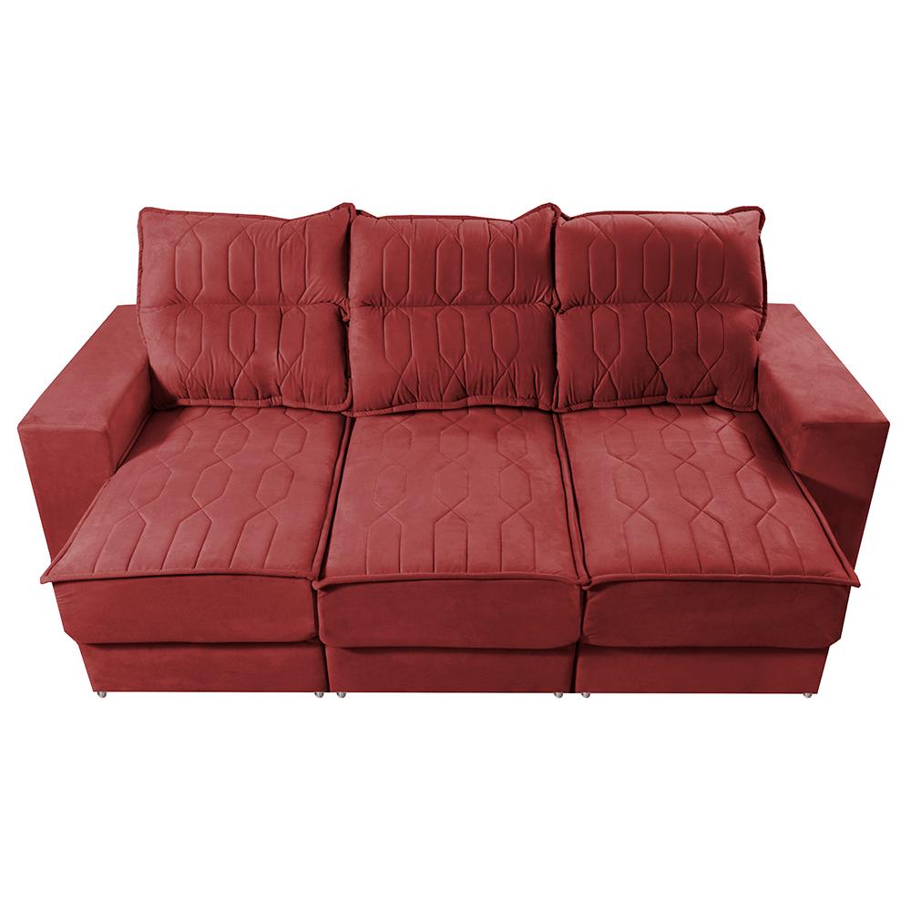 Sofá Retrátil e Reclinável 2,25m Cama inBox Canadá com Molas Velusoft Vermelho