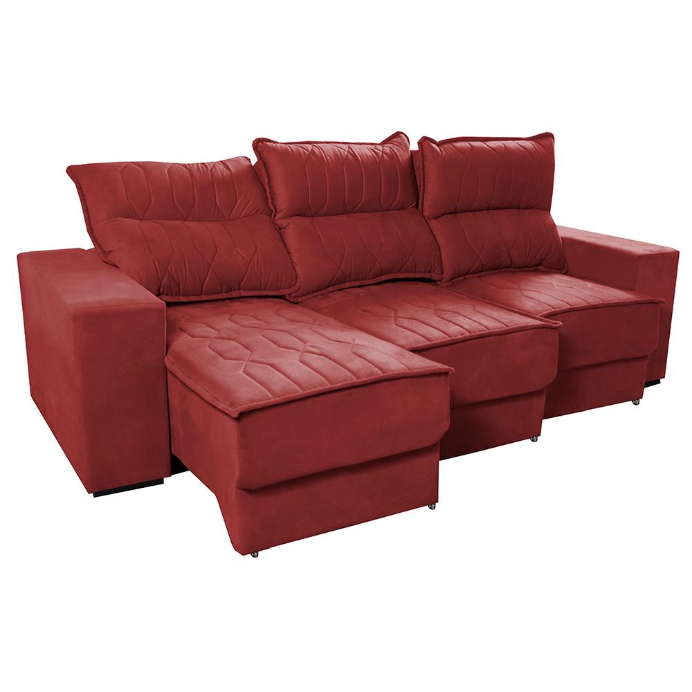 Sofá Retrátil e Reclinável 2,25m Cama inBox Canadá com Molas Velusoft Vermelho
