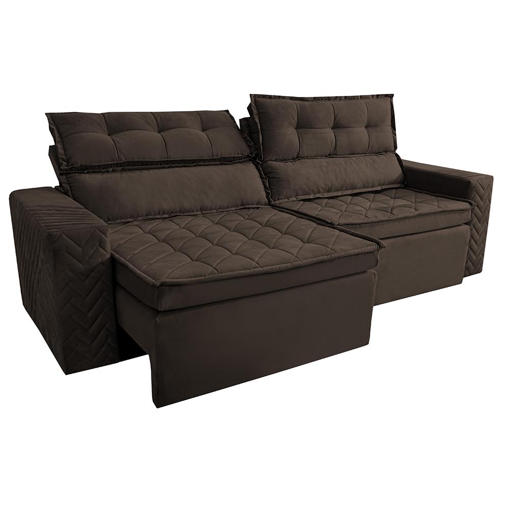 Sofá Retrátil e Reclinável 2,30m Cama inBox Charm Velusoft Café