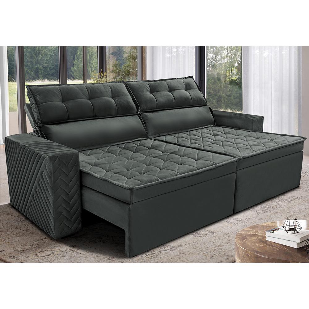 Sofá Retrátil e Reclinável 2,30m Cama inBox Charm Velusoft Cinza