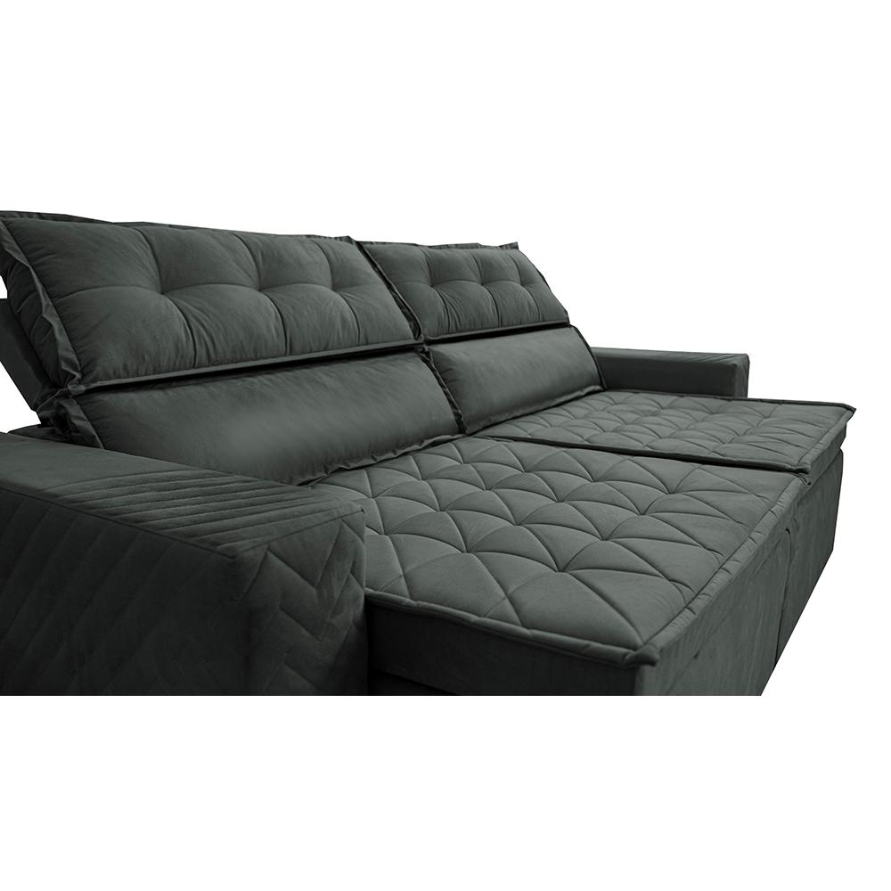 Sofá Retrátil e Reclinável 2,30m Cama inBox Charm Velusoft Cinza