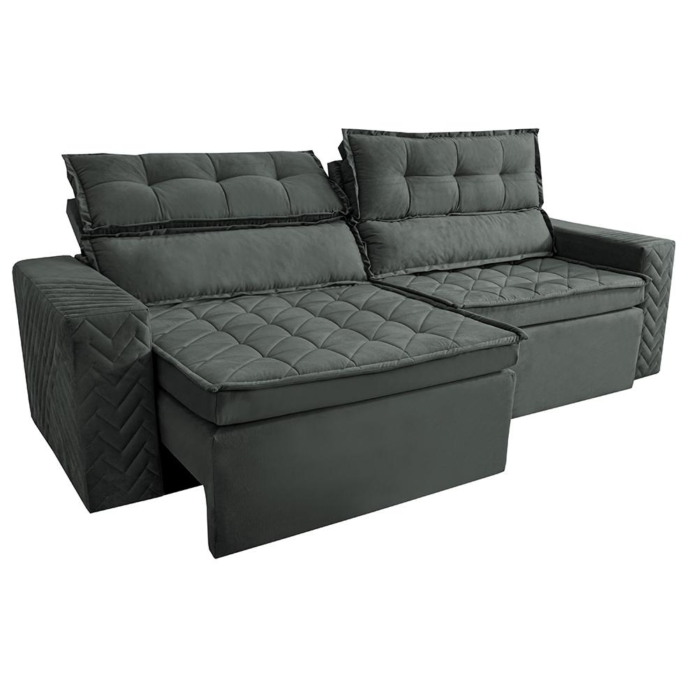 Sofá Retrátil e Reclinável 2,30m Cama inBox Charm Velusoft Cinza