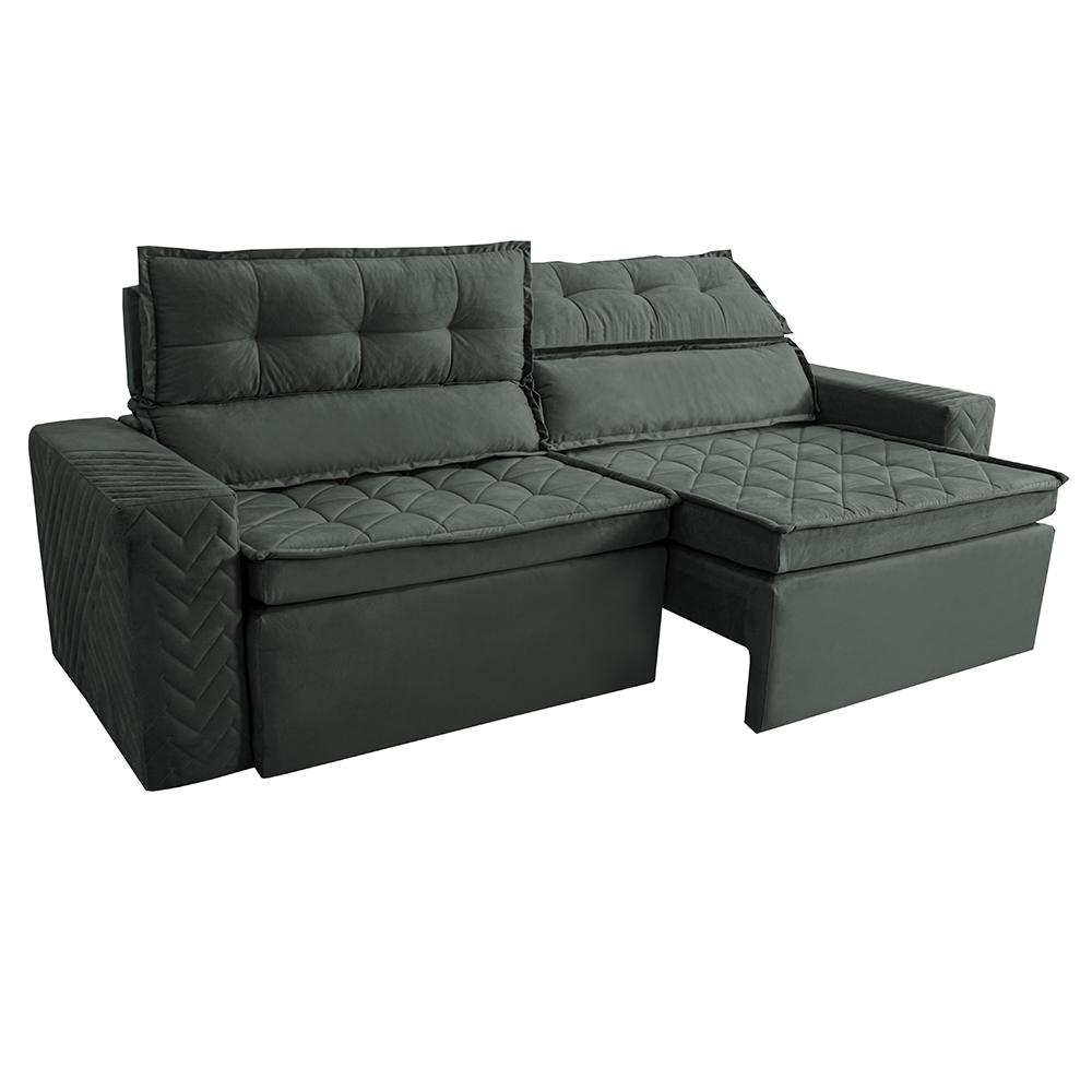 Sofá Retrátil e Reclinável 2,30m Cama inBox Charm Velusoft Cinza