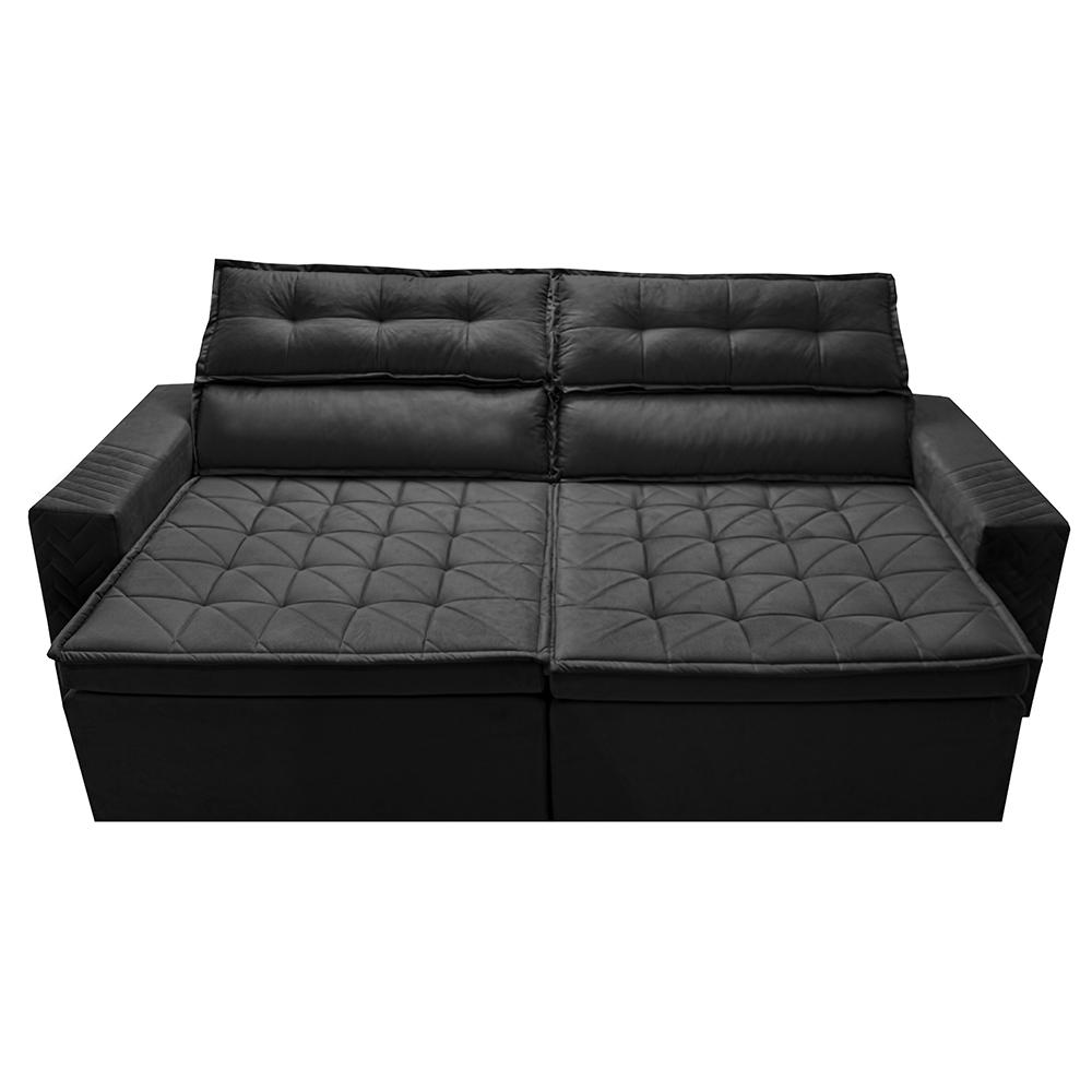 Sofá Retrátil e Reclinável 2,30m Cama inBox Charm Velusoft Preto