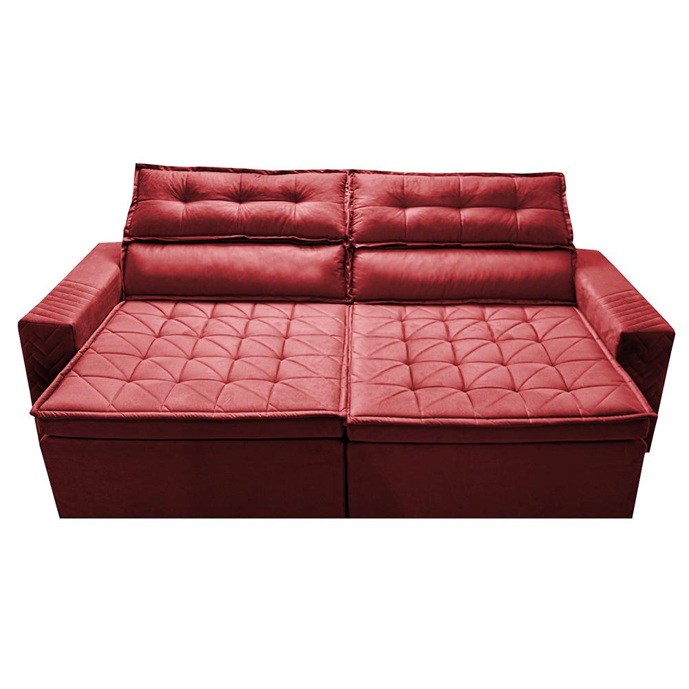 Sofá Retrátil e Reclinável 2,30m Cama inBox Charm Velusoft Vermelho
