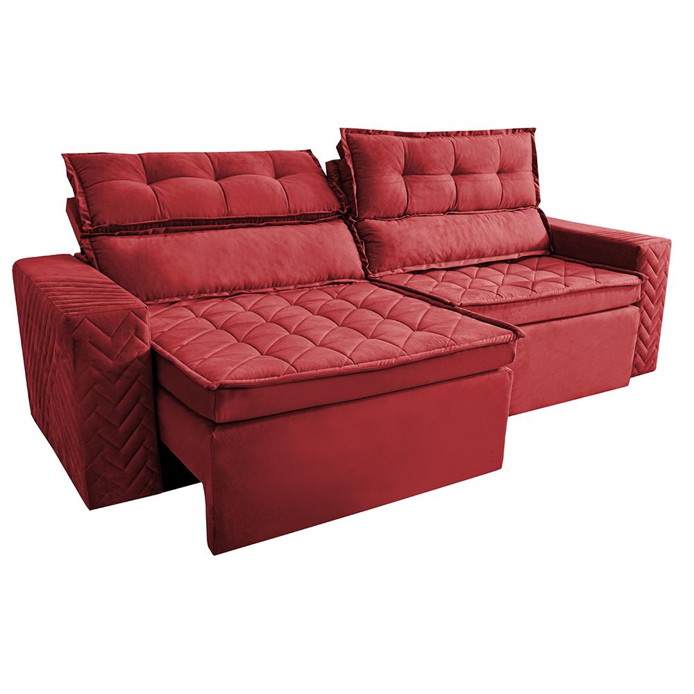 Sofá Retrátil e Reclinável 2,30m Cama inBox Charm Velusoft Vermelho