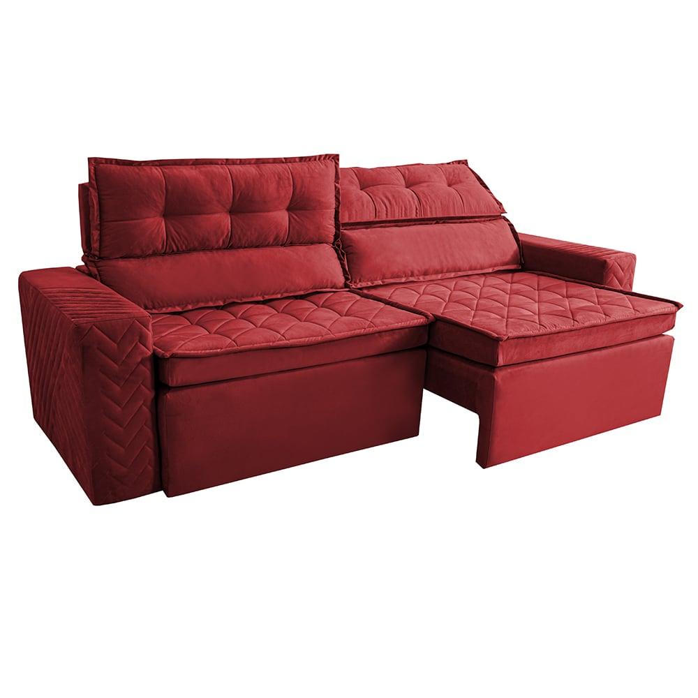 Sofá Retrátil e Reclinável 2,30m Cama inBox Charm Velusoft Vermelho
