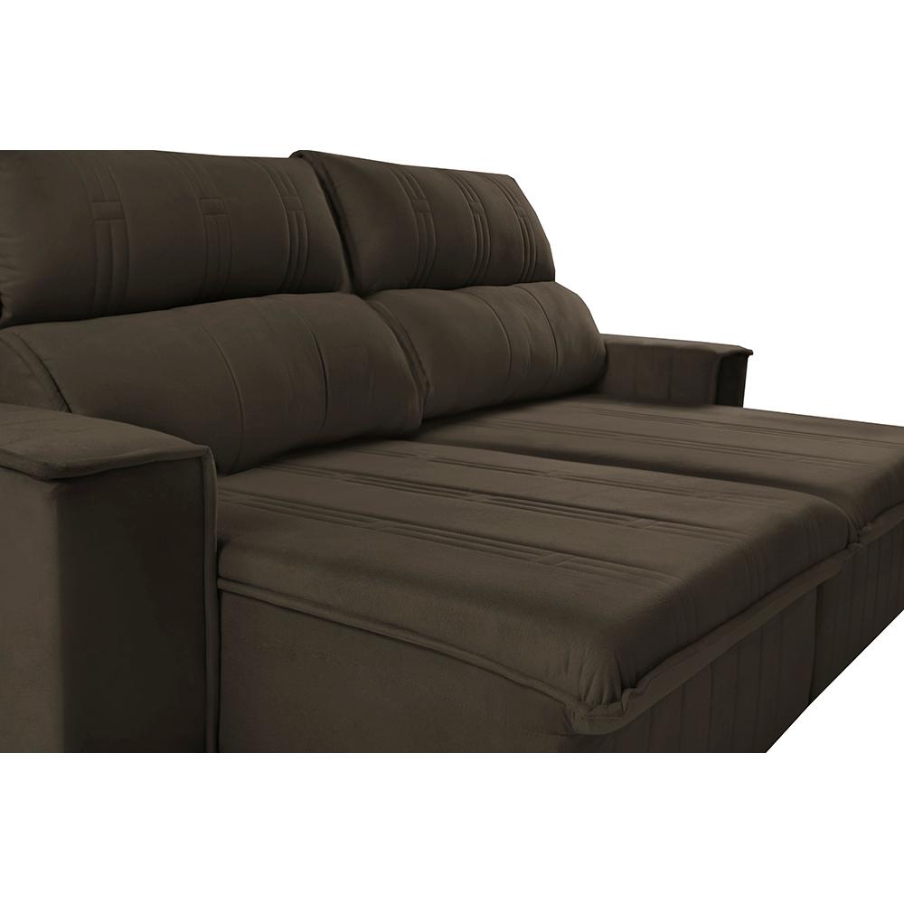 Sofá Retrátil e Reclinável 2,30m Cama inBox Flórida com Molas e Bordado 3D Velusoft Café