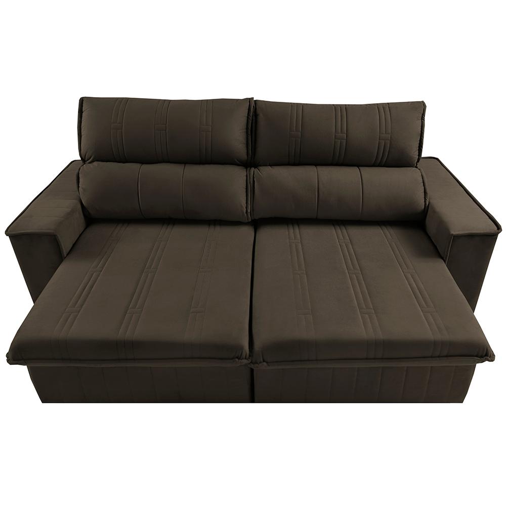 Sofá Retrátil e Reclinável 2,30m Cama inBox Flórida com Molas e Bordado 3D Velusoft Café