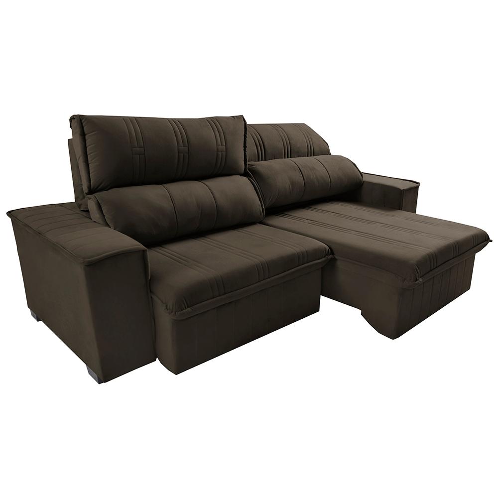 Sofá Retrátil e Reclinável 2,30m Cama inBox Flórida com Molas e Bordado 3D Velusoft Café