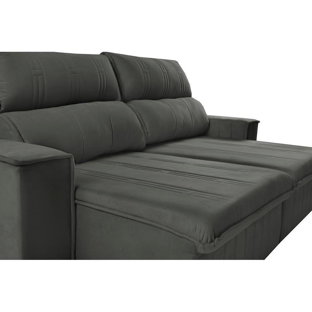 Sofá Retrátil e Reclinável 2,30m Cama inBox Flórida com Molas e Bordado 3D Velusoft Cinza