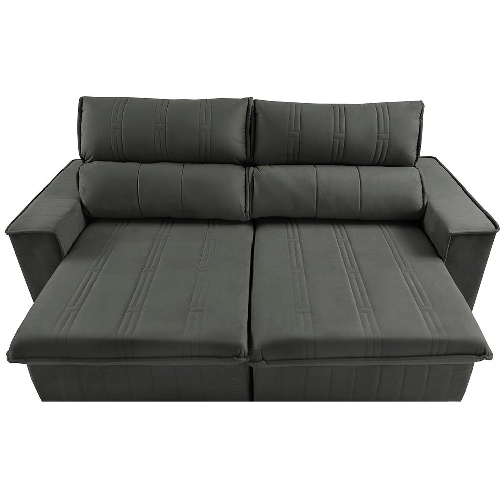 Sofá Retrátil e Reclinável 2,30m Cama inBox Flórida com Molas e Bordado 3D Velusoft Cinza